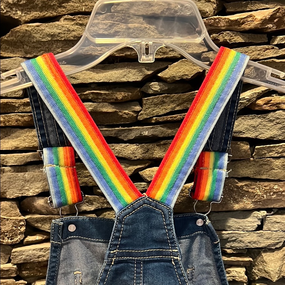 Kids Denim Overalls with Rainbow Straps- like new!!! - Picture 10 of 13
